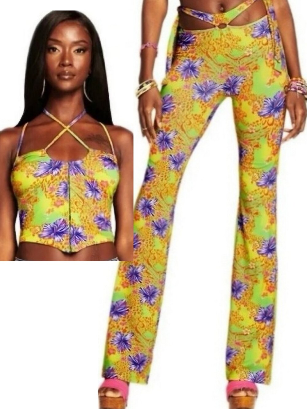 💖🐍 I.AM.GIA Hibiscus Set: Fiorella Pants + Zalika Top, Sz Small 🌺